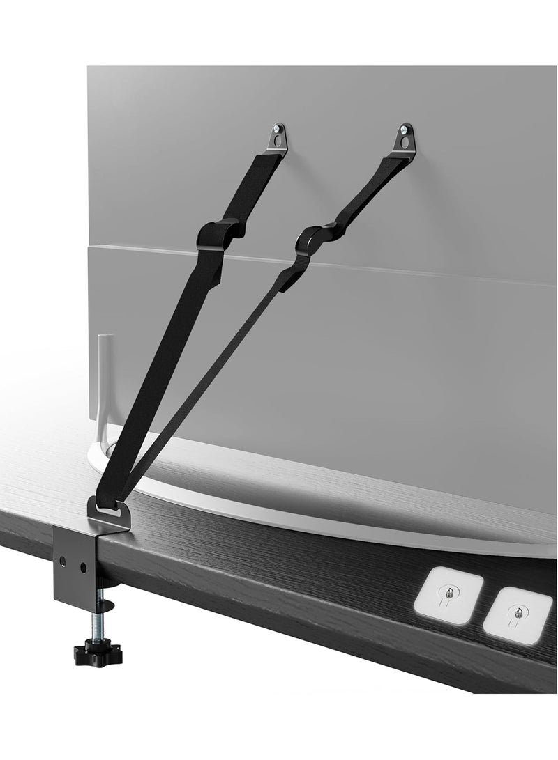 S-Color TV Safety Straps, No-Drill TV Straps Safety for Flat Screen, Anti-Tip TV Straps for Baby Proofing with Metal C-Clamp, VESA & Adhesive 2 Mounting Options, 304 Stainless Steel Screws, Black - Image 1
