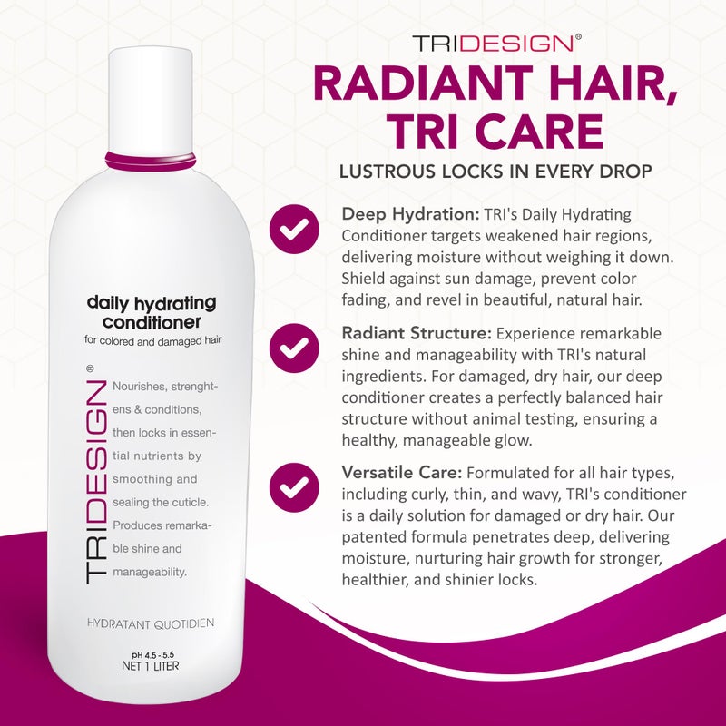 TRIDESIGN Hair Conditioner for Women or Extra Moisturizing Conditioner for Dry Hair, Hair Care Restoration for Colored Hair, Adds Luminous Volume, Hydration, Strong & Healthy Hair, 33.8 Fluid Oz - Image 2