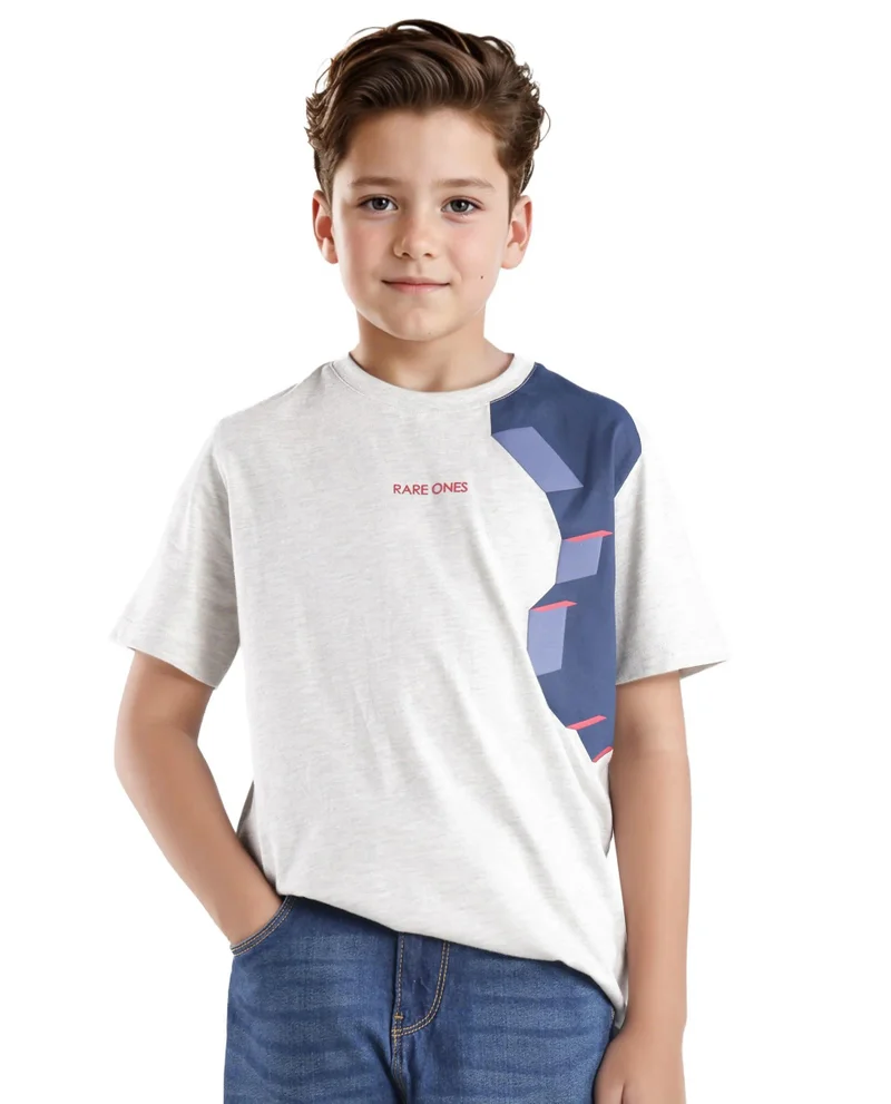 Rare Ones Rare Ones Kids Si Light Grey Cotton Short Sleeve Crew Neck Raised Hd Print T-Shirt