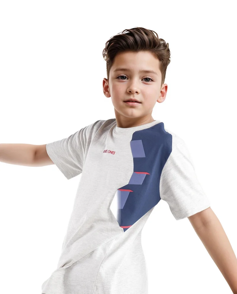 Rare Ones Rare Ones Kids Si Light Grey Cotton Short Sleeve Crew Neck Raised Hd Print T-Shirt