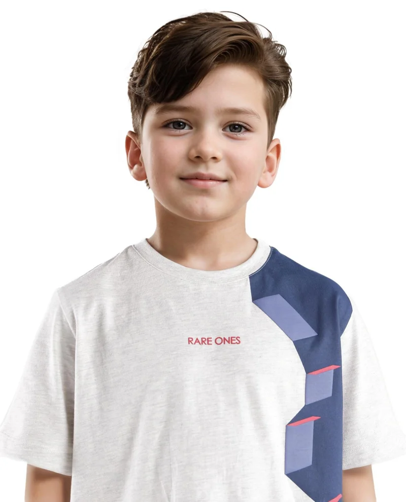 Rare Ones Rare Ones Kids Si Light Grey Cotton Short Sleeve Crew Neck Raised Hd Print T-Shirt