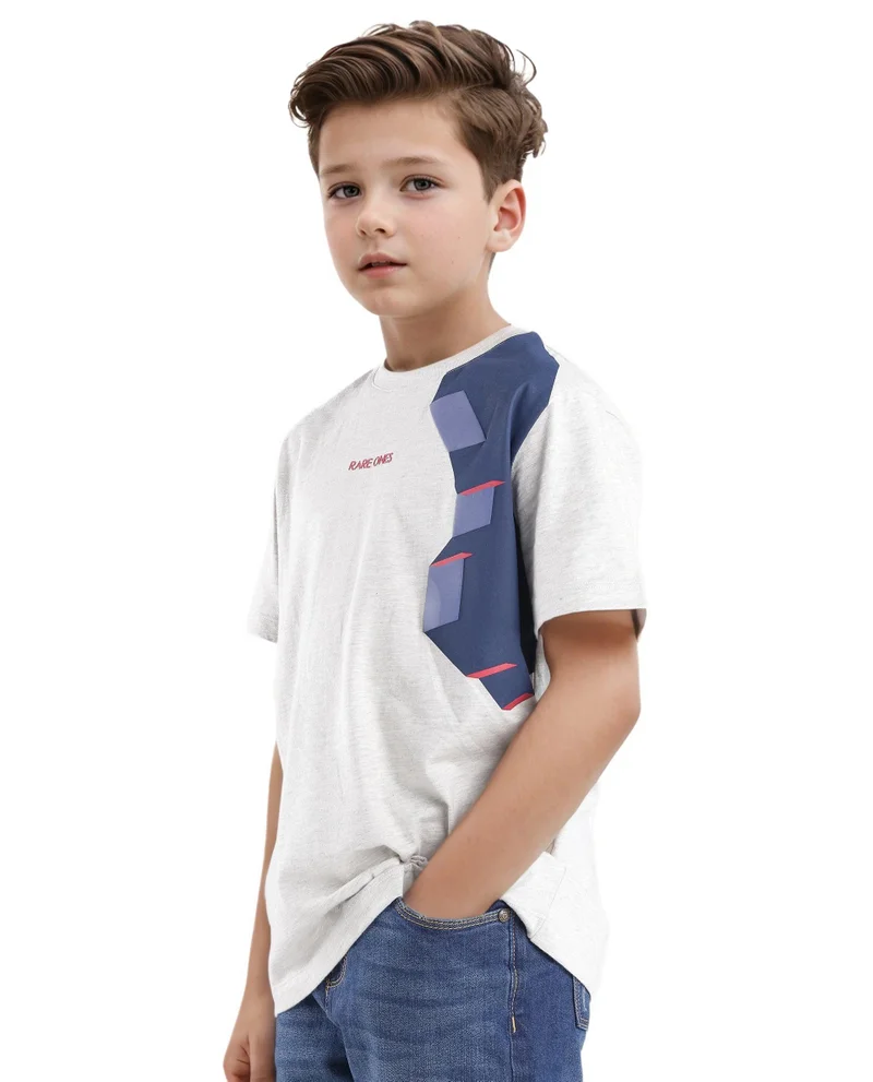 Rare Ones Rare Ones Kids Si Light Grey Cotton Short Sleeve Crew Neck Raised Hd Print T-Shirt