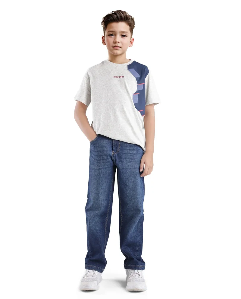 Rare Ones Rare Ones Kids Si Light Grey Cotton Short Sleeve Crew Neck Raised Hd Print T-Shirt