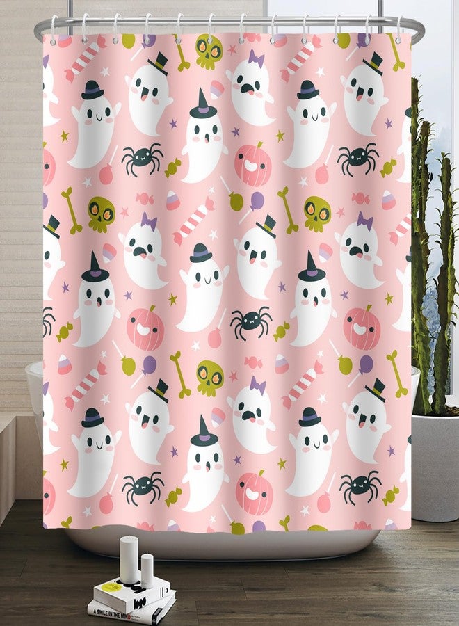 Leowefowa Halloween Shower Curtain Cute Ghost Pumpkin Lantern Shower Curtains Pink Funny Skull Bat Spider WebTrick or Treat Bathroom Decor Waterproof Durable Fabric 72x72 inch - Image 1