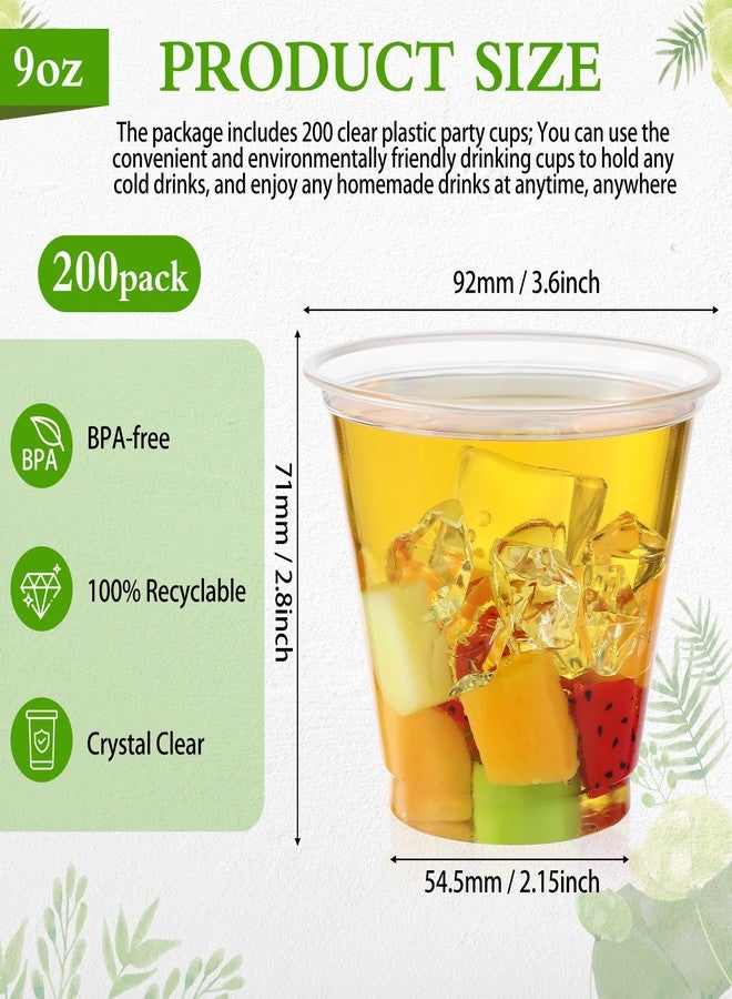 Hsei 200 Pcs 9 oz Compostable Cup Made with Plants Clear Plastic Cups Disposable Non Toxic and Eco Friendly Drinking Clear Cups for Ice Coffee Smoothie Cold Drinks - Image 2