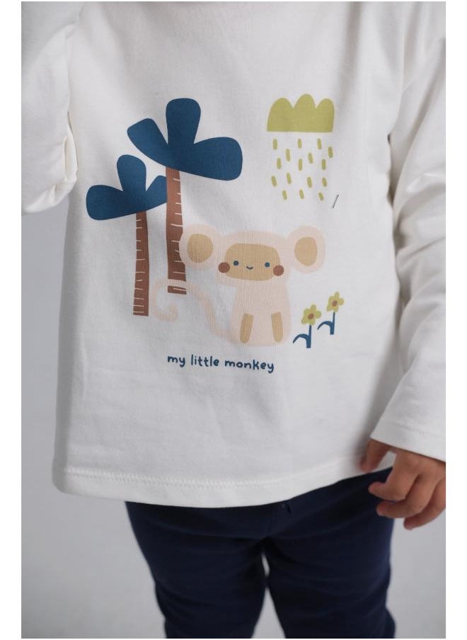 playmore - Unisex Little Monkey Printed Long-Sleeved T-Shirt - Image 1