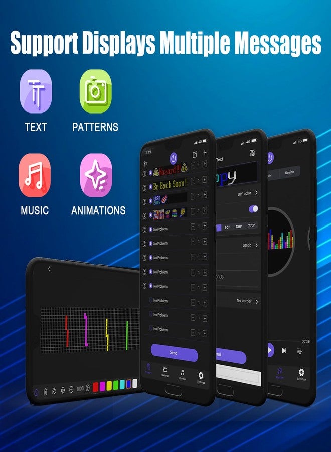 لوحة سيارة LED قابلة للبرمجة من XIAOOHO، لوحة LED متحركة، شاشة عرض رسائل LED RGB مرنة، تطبيق بلوتوث، ألوان تصميم يمكنك تخصيصها بنفسك، رسوم متحركة، نص، كتابة جرافيتي (RC23 بوصة × 5 بوصات) - Image 3