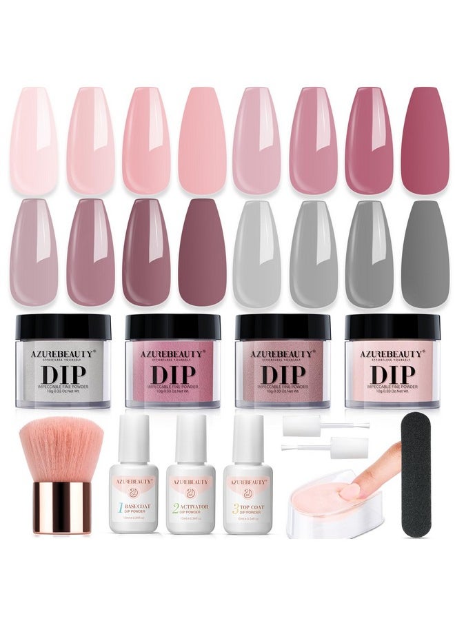 AZUREBEAUTY - Dip Powder Nail Kit 4 Colors Gentle Nude Pink Neutral Skin Dipping Powder System Liquid Set Recycling Tray With Base & Top Coat Activator For French Nail Art Manicure Salon Diy At Home - Image 1
