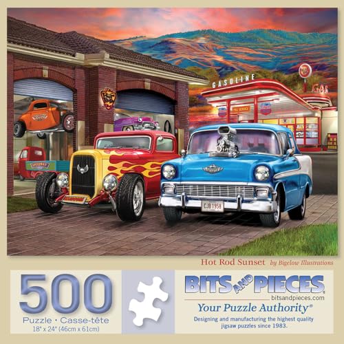 Bits and Pieces 500 Piece Puzzles for Adults Large 18 x 24 Jigsaw Puzzles 500 Pieces Classic Cars Hot Rods Random Die Cut No 2 Pieces Alike Hot Rod Sunset - Image 5