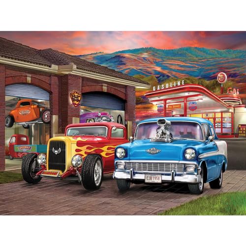 Bits and Pieces 500 Piece Puzzles for Adults Large 18 x 24 Jigsaw Puzzles 500 Pieces Classic Cars Hot Rods Random Die Cut No 2 Pieces Alike Hot Rod Sunset - Image 1