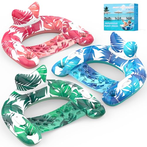 KEUCL Pool Floats 3 Pack Inflatable Pool Float Chairs with Cupholders Handles Pool Floats Adult Kids Perfect for Pool Lake Rivers Pool Toys Party Relaxing Inflatable Chair for Swimming Pool - Image 1