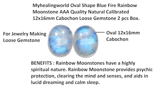 Myhealingworld حجر القمر قوس قزح الأزرق على شكل بيضاوي AAA جودة طبيعية مقاس 12x16 مم كابوشون حجر كريم مفكوك 2 قطعة في صندوق. - Image 4