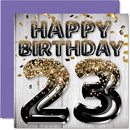 Stuff4 23rd Birthday Card for Men - Black & Gold Glitter Balloons - Happy Birthday Cards for 23 Year Old Man Son Brother Uncle Cousin, 5.7 x 5.7 Inch Twenty-Three Twenty-Third Greeting Cards Gift - Image 1