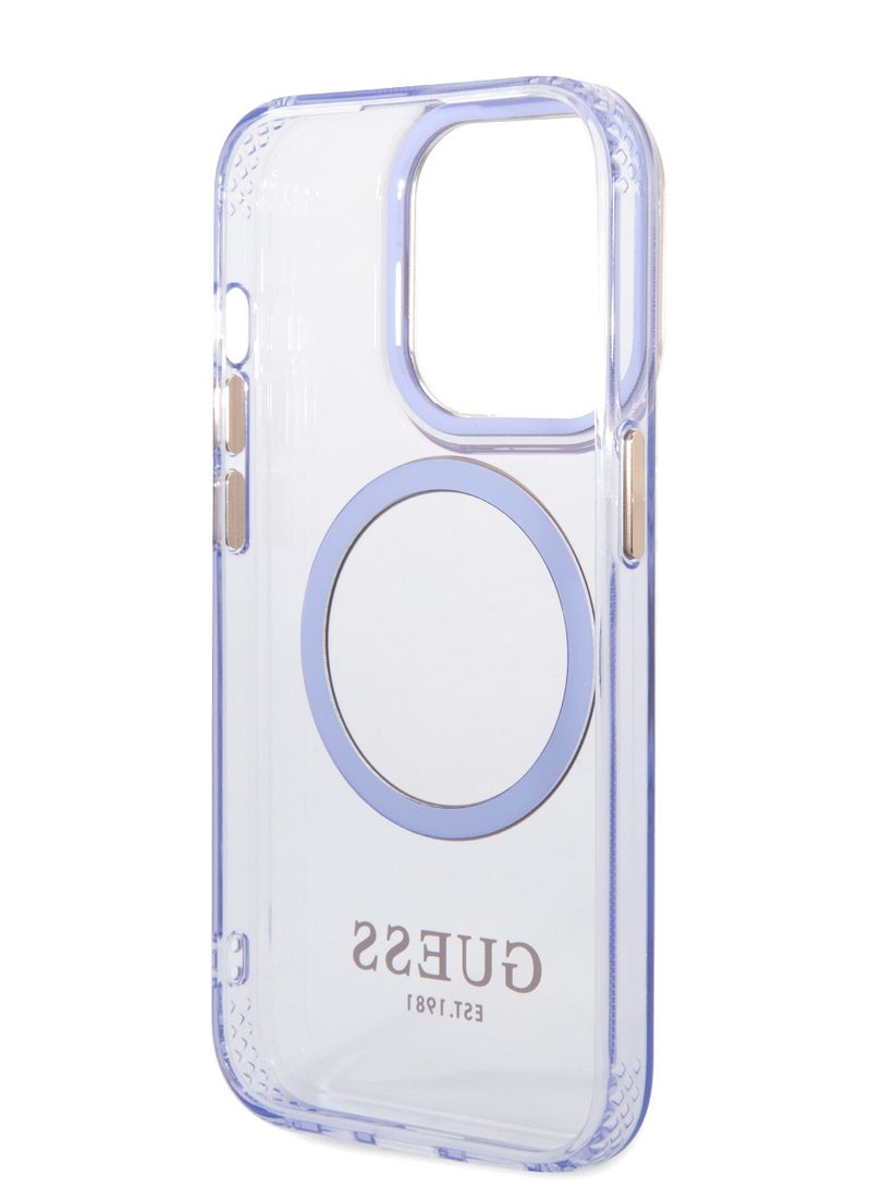 GUESS iPhone 14 Pro Case MagSafe Back Cover with Translucent Gold Outline / Lifted Ring Case / Slim Profile / Easy Snap-On / Drop & Bumper Protection - Purple - Image 5