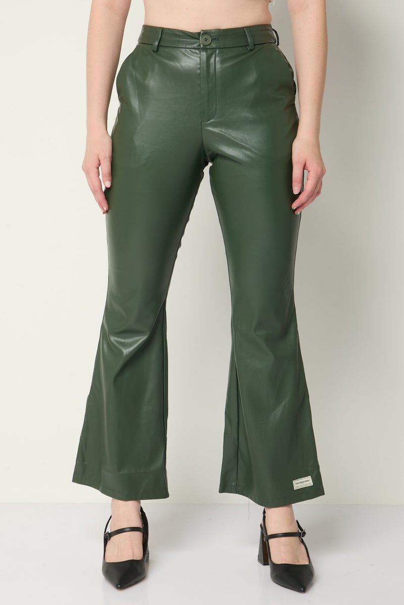 The Giving Movement Women Regular Fit Solid Flare Pants, Dark Green - Image 1
