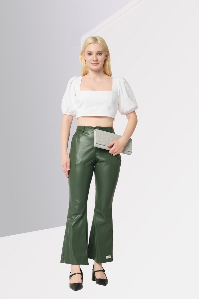 The Giving Movement Women Regular Fit Solid Flare Pants, Dark Green - Image 2