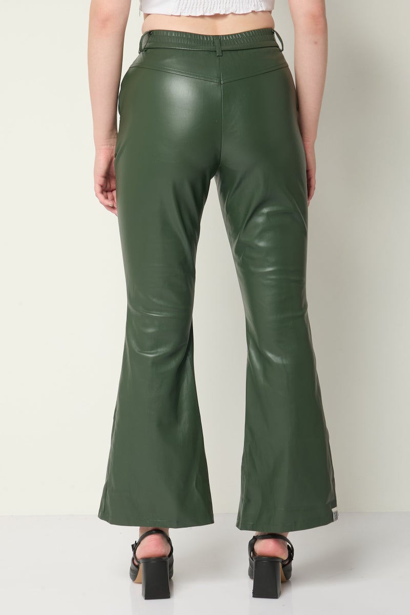 The Giving Movement Women Regular Fit Solid Flare Pants, Dark Green - Image 4