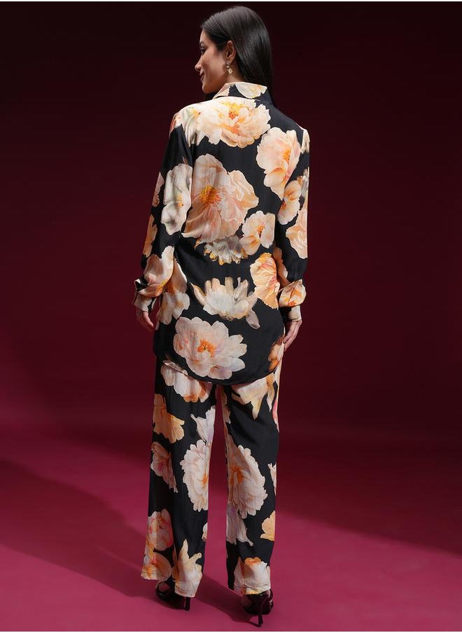 Vishudh - Floral Printed Long Sleeves Shirt and Trousers Co-Ords by Styli - Image 1