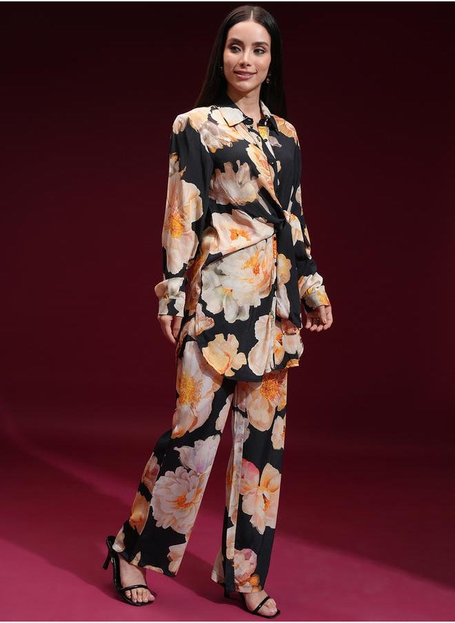Vishudh - Floral Printed Long Sleeves Shirt and Trousers Co-Ords by Styli - Image 1