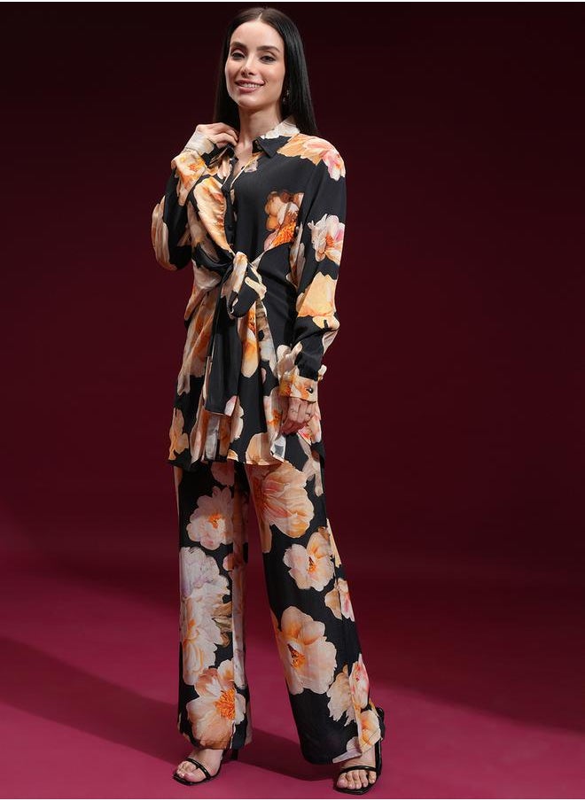 Vishudh - Floral Printed Long Sleeves Shirt and Trousers Co-Ords by Styli - Image 1