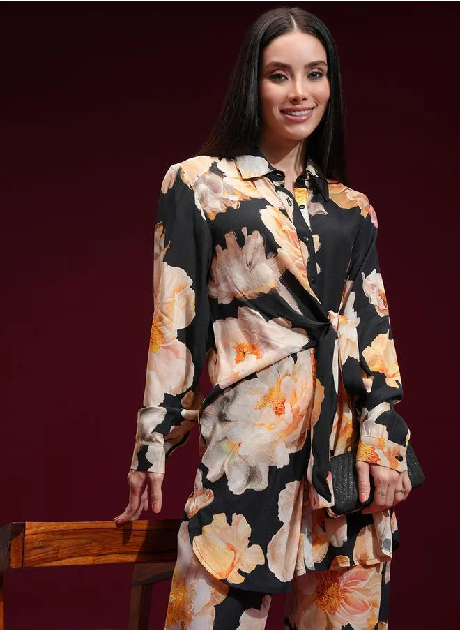 Vishudh Floral Printed Long Sleeves Shirt and Trousers Co-Ords by Styli