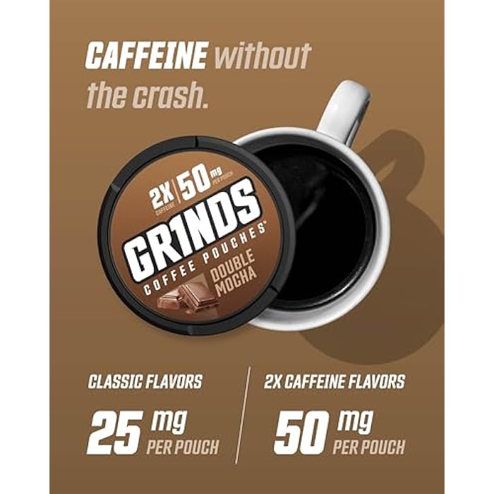 Grinds Coffee Pouches | Top 4 Flavors | Wintergreen, Caramel, Double Mocha, & Vanilla | 1 Pouch eq. 1/4 Cup of Coffee (Top 4 Flavors) - Image 3