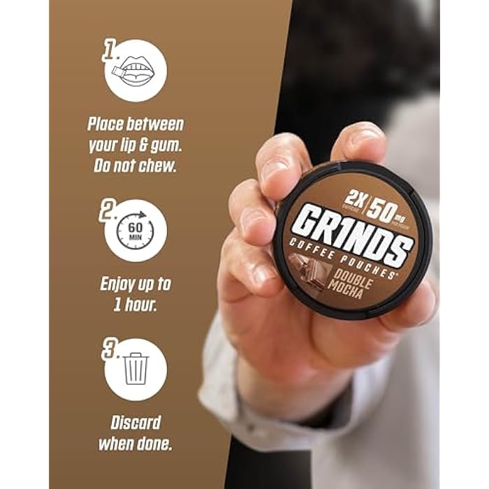 Grinds Coffee Pouches | Top 4 Flavors | Wintergreen, Caramel, Double Mocha, & Vanilla | 1 Pouch eq. 1/4 Cup of Coffee (Top 4 Flavors) - Image 5
