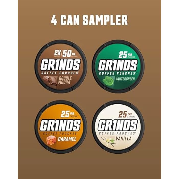 Grinds Coffee Pouches | Top 4 Flavors | Wintergreen, Caramel, Double Mocha, & Vanilla | 1 Pouch eq. 1/4 Cup of Coffee (Top 4 Flavors) - Image 2