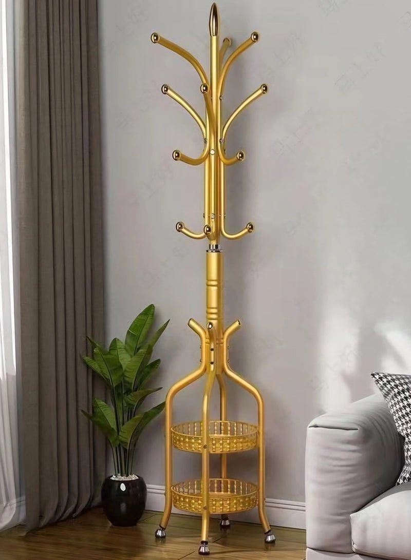 SHEE ONE Luxury Gold Abaya Rack by SHEE ONE | Vertical Multi-Functional Clothes Hanger with Hooks and Circular Storage Shelves | 2-in-1 Clothes Stand for Entryways and Bedrooms | Stable Base with Rust-Resistant Materials | 34x34x189 cm | Gold Color - Image 3