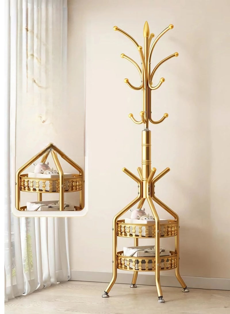 SHEE ONE Luxury Gold Abaya Rack by SHEE ONE | Vertical Multi-Functional Clothes Hanger with Hooks and Circular Storage Shelves | 2-in-1 Clothes Stand for Entryways and Bedrooms | Stable Base with Rust-Resistant Materials | 34x34x189 cm | Gold Color - Image 4