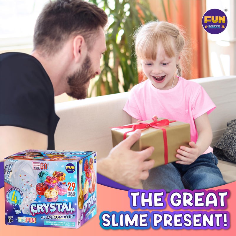 FUN KIDZ دلو سلايم زجاجي شفاف ضخم 4 رطل للأطفال، مجموعة سلايم كريستالي كبيرة جاهزة 64 أونصة سائلة من فن كيدز مع 29 مجموعة إضافات، مجموعة سلايم عملاقة لحفلات الأولاد والبنات - Image 5