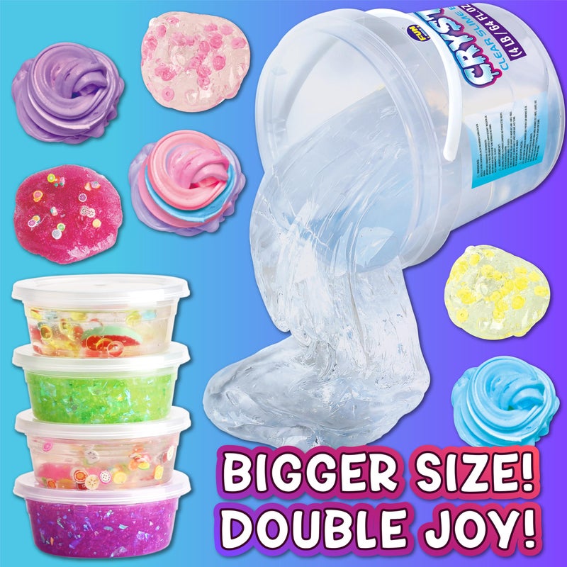 FUN KIDZ دلو سلايم زجاجي شفاف ضخم 4 رطل للأطفال، مجموعة سلايم كريستالي كبيرة جاهزة 64 أونصة سائلة من فن كيدز مع 29 مجموعة إضافات، مجموعة سلايم عملاقة لحفلات الأولاد والبنات - Image 2