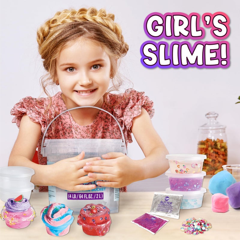 FUN KIDZ دلو سلايم زجاجي شفاف ضخم 4 رطل للأطفال، مجموعة سلايم كريستالي كبيرة جاهزة 64 أونصة سائلة من فن كيدز مع 29 مجموعة إضافات، مجموعة سلايم عملاقة لحفلات الأولاد والبنات - Image 3