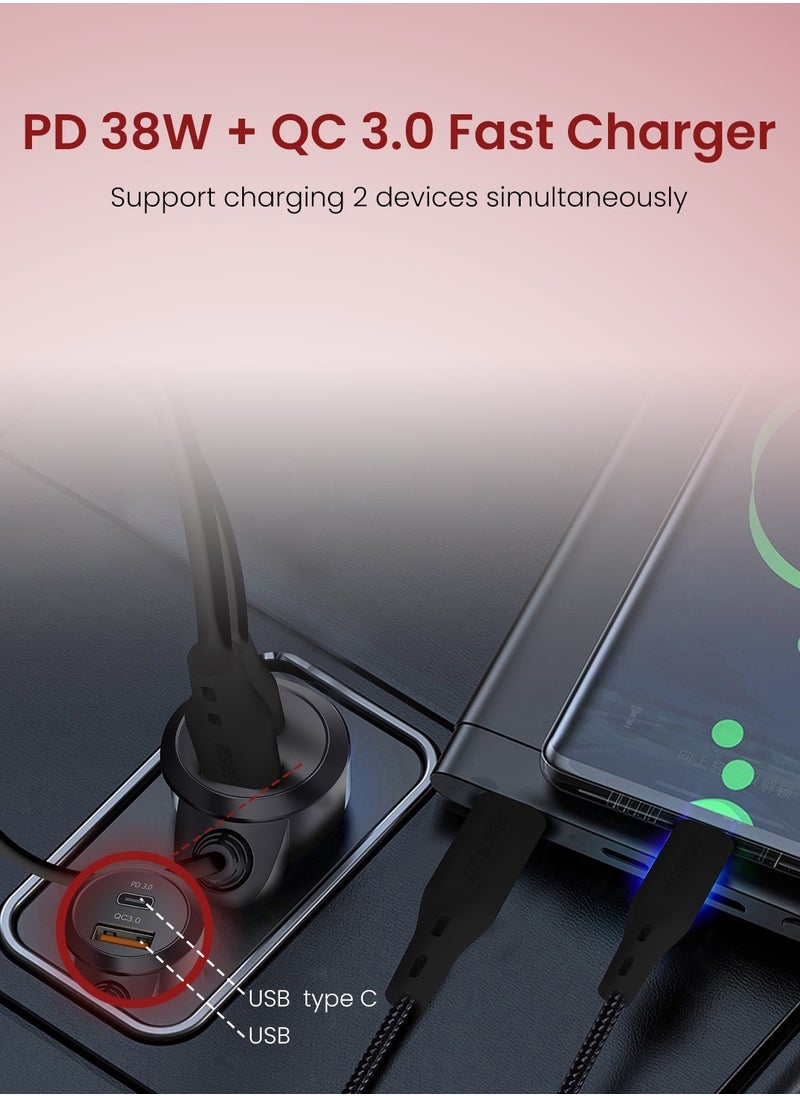 Moxedo Moxedo Talk Focus FM Transmitter, PD3.0 & QC 3.0, 38W Dual Ports USB-A, and USB-C, RGB Colors, Support SD Card AUX Input  - Image 5