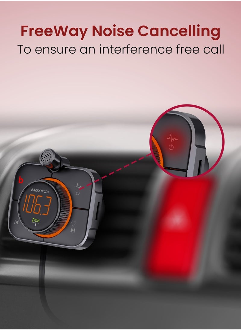 Moxedo Moxedo Talk Focus FM Transmitter, PD3.0 & QC 3.0, 38W Dual Ports USB-A, and USB-C, RGB Colors, Support SD Card AUX Input  - Image 4