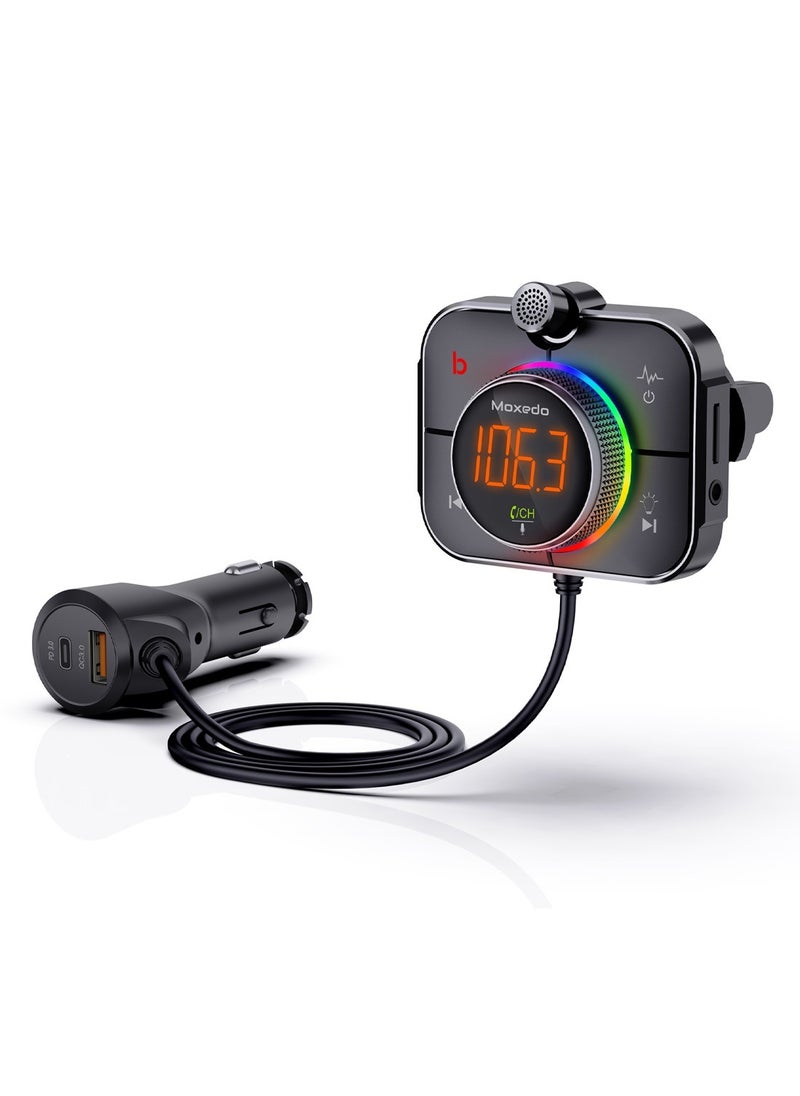 Moxedo Moxedo Talk Focus FM Transmitter, PD3.0 & QC 3.0, 38W Dual Ports USB-A, and USB-C, RGB Colors, Support SD Card AUX Input  - Image 1