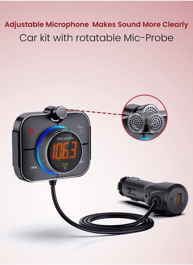 Moxedo Moxedo Talk Focus FM Transmitter, PD3.0 & QC 3.0, 38W Dual Ports USB-A, and USB-C, RGB Colors, Support SD Card AUX Input  - Image 2