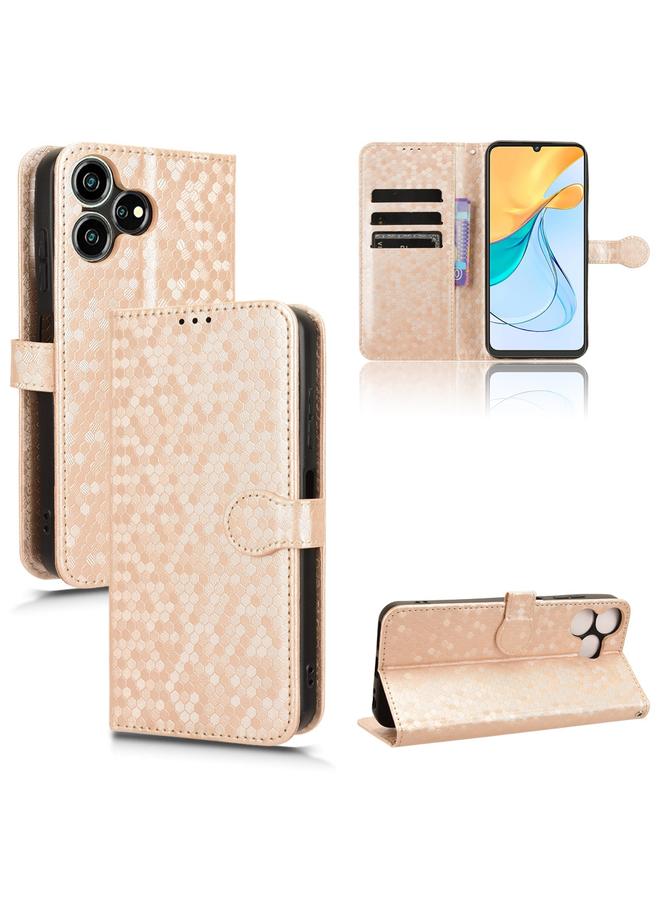 زبون جراب هاتف جلدي بتصميم 4G Honeycomb Dot Texture لهاتف ZTE Blade V50 Smart / V50 (ذهبي)