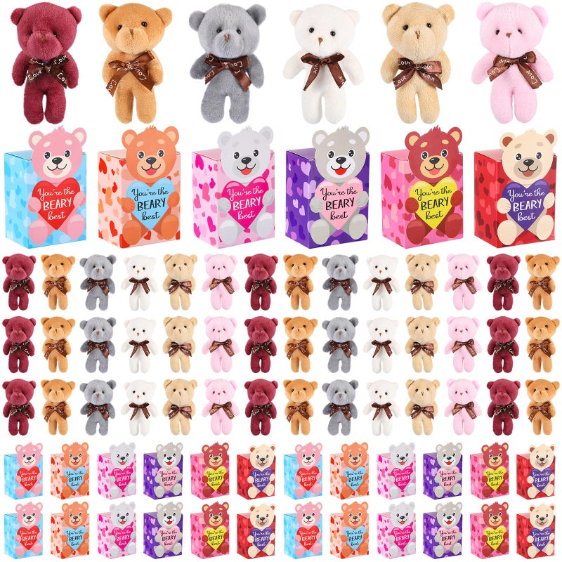 Halloscume 96 Sets Valentines Mini Bear Set 47 Inch Plush Tiny Bears with Boxes Valentines Gift Cute Stuffed Mini animals Bulk for Valentines Day Gift Party Favors Wedding Supplies 6 Styles - Image 2