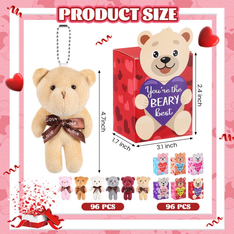 Halloscume 96 Sets Valentines Mini Bear Set 47 Inch Plush Tiny Bears with Boxes Valentines Gift Cute Stuffed Mini animals Bulk for Valentines Day Gift Party Favors Wedding Supplies 6 Styles - Image 3