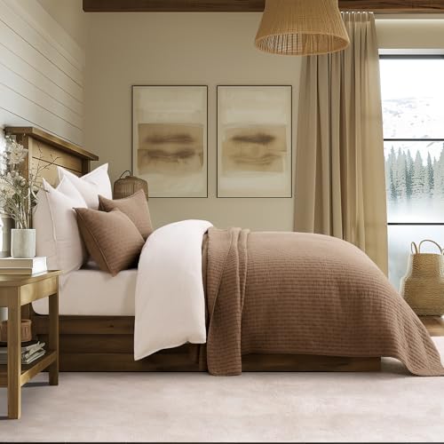 EVERGRACEHOME EVERGRACE Cross Stitch Pre-Washed Cotton Quilt Bedding Set King Size, Oversized 3 Pieces Lightweight Bedspread Coverlet for All Season, with 2 Matching Shams, Camel Brown,108"x96" - Image 4