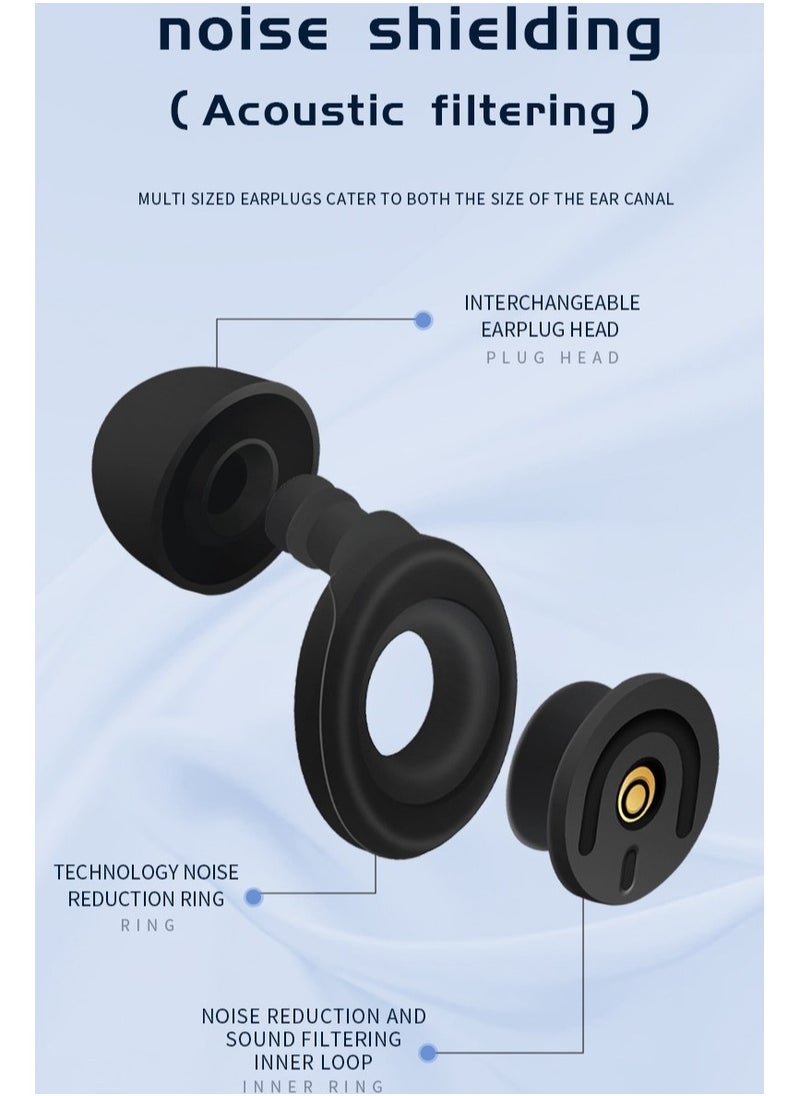 Generic - 50dB Noise Reduction Protective Earplugs, Sound Isolating and Anti-Interference for Sleeping and Reading, Made of Soft and Flexible Liquid Silicone, Reusable, with 6 Earplugs (Black) - Image 1