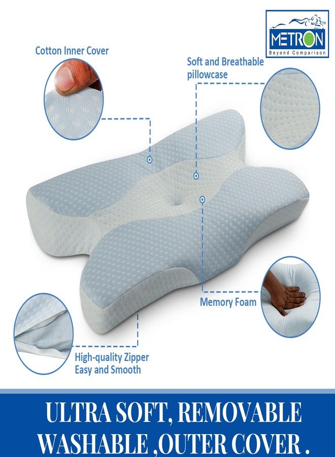 Metron Cervical Memory Foam Pillow | Contour Pillows for Neck and Shoulder Pain | Ergonomic Orthopedic Sleeping Neck Contoured Support Pillow for Side Sleepers Back and Stomach Sleepers | Washable Cover - Image 3