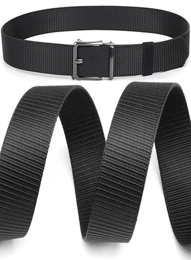 IZUS Men Casual Woven Nylon Belt for Golf Jeans 1-1/2 Inch Wide No Holes Invisible Shaped Alloy Buckle Belt - Image 3