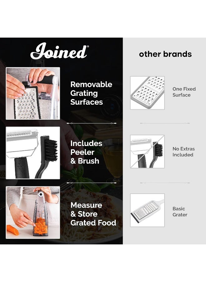 Joined Cheese Grater with Container - Box Grater Cheese Shredder Lemon Zester Grater - Cheese Grater with Handle - Graters for Kitchen Stainless Steel Food Grater - Hand Grater and Vegetable Peeler  - Image 2