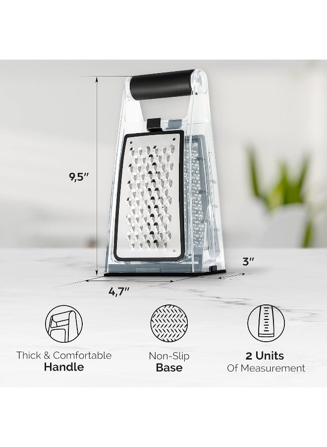 Joined Cheese Grater with Container - Box Grater Cheese Shredder Lemon Zester Grater - Cheese Grater with Handle - Graters for Kitchen Stainless Steel Food Grater - Hand Grater and Vegetable Peeler  - Image 4