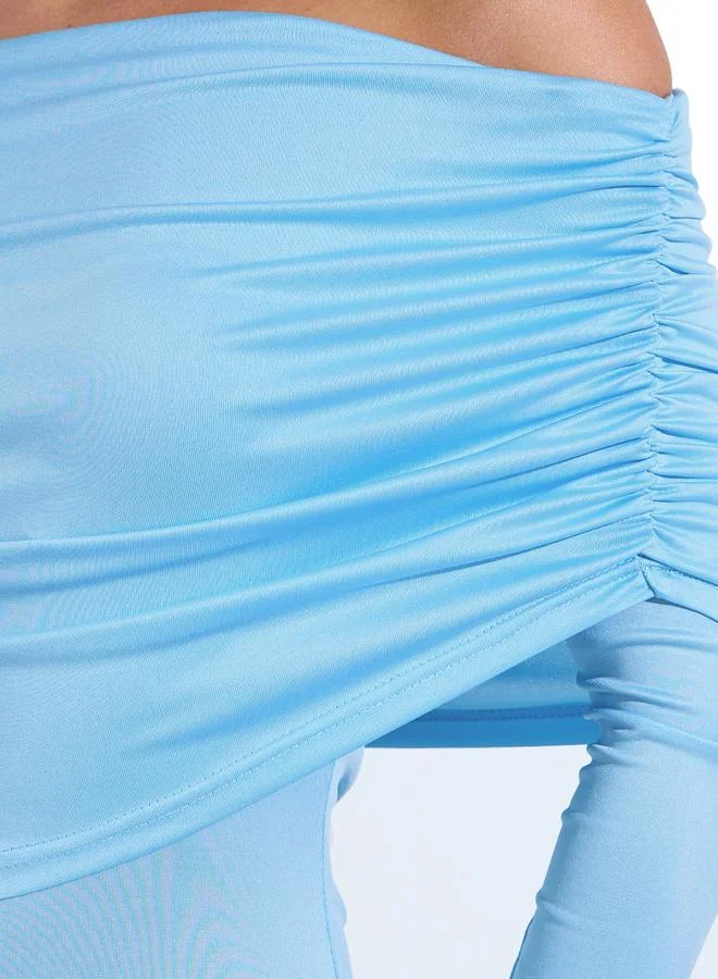 Styli  Blue Solid Off-Shoulder Neck Ruched Details A-Line Maxi Dress for Women | Best Price UAE
