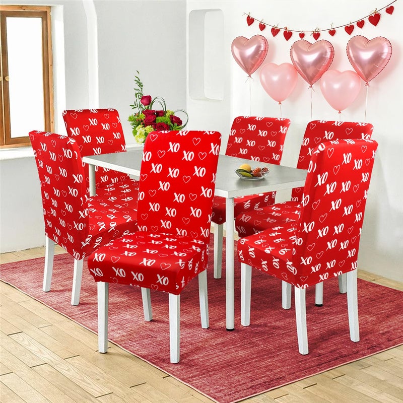 Kuyuayee Valentine's Day Chair Covers for Dining Room Set of 6 Valentines Heart Dining Chair Slipcovers 6 Pcs Stretch Removable Washable Seat Protector 6 Pack for Valentine Home and Party Decor - Image 5