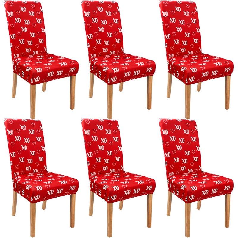 Kuyuayee Valentine's Day Chair Covers for Dining Room Set of 6 Valentines Heart Dining Chair Slipcovers 6 Pcs Stretch Removable Washable Seat Protector 6 Pack for Valentine Home and Party Decor - Image 1