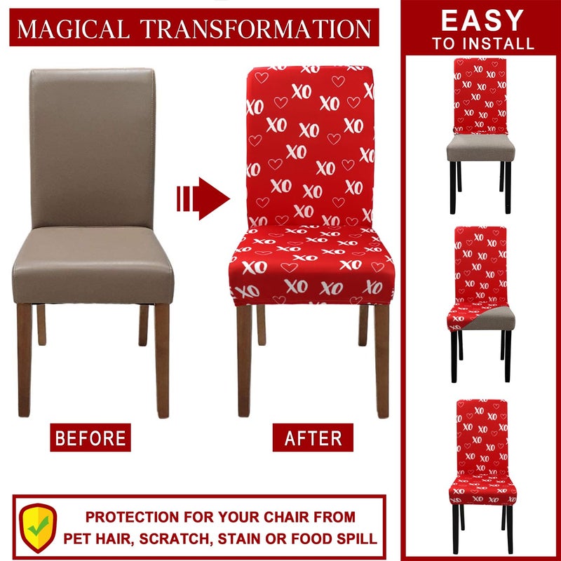 Kuyuayee Valentine's Day Chair Covers for Dining Room Set of 6 Valentines Heart Dining Chair Slipcovers 6 Pcs Stretch Removable Washable Seat Protector 6 Pack for Valentine Home and Party Decor - Image 4